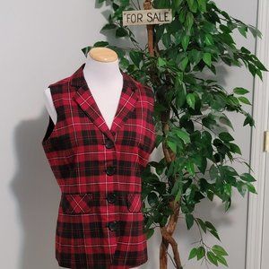 Stafford M Red black Plaid Vest Waistcoat